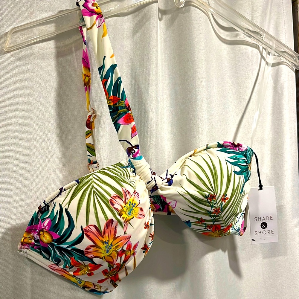 NWT Shade & Shore M (8-10) cream floral single shoulder bikini top